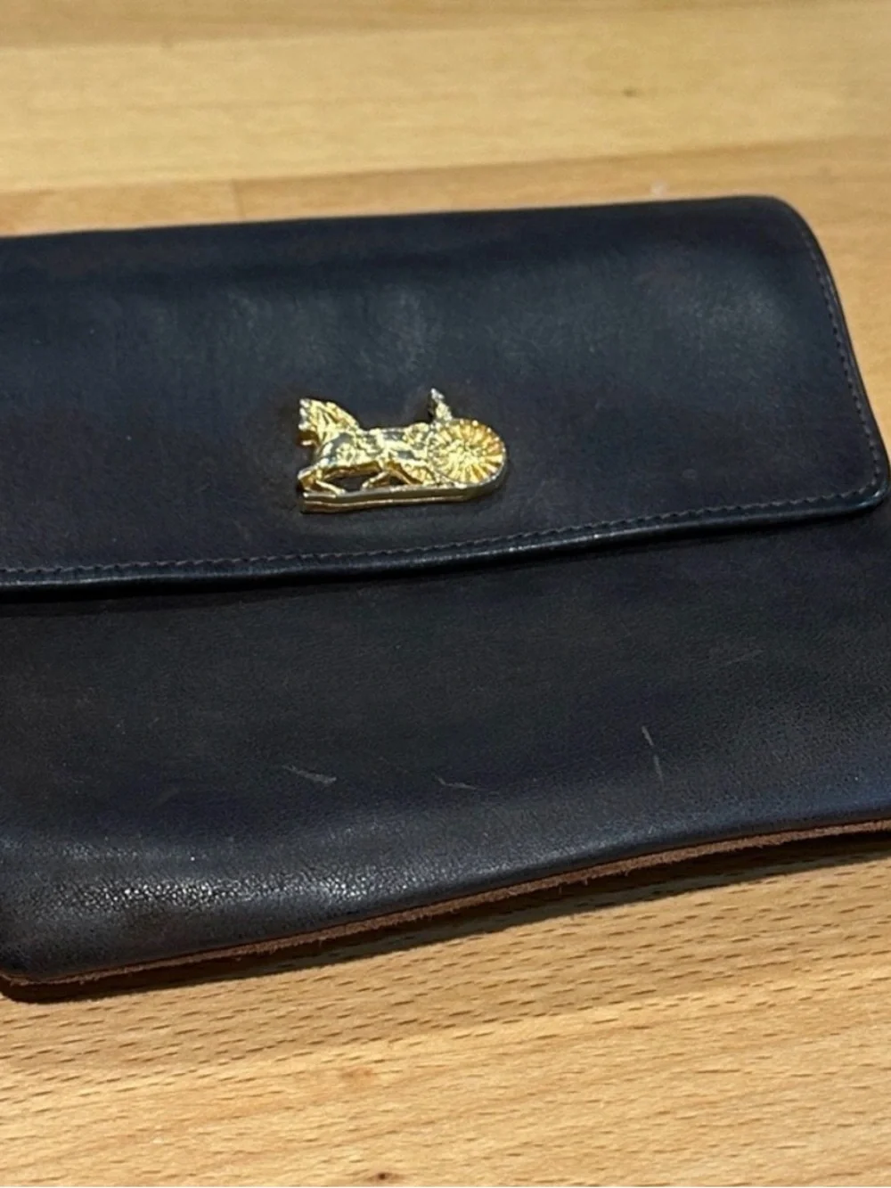 Celine Black Leather Wallet with Gold Accent